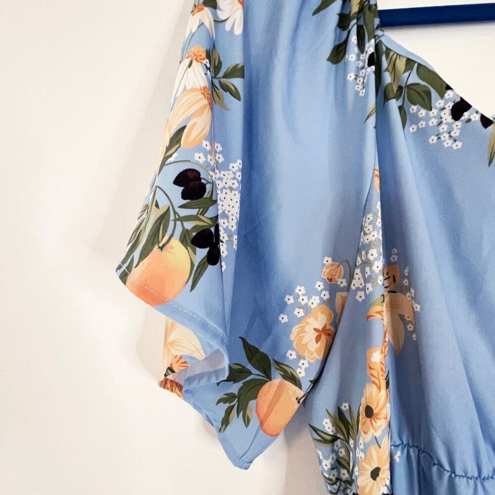 Floral Fruit Blue Plus-Size Dress with Ruffle Hem - Size 14-16 Garden Party - Picture 5 of 6